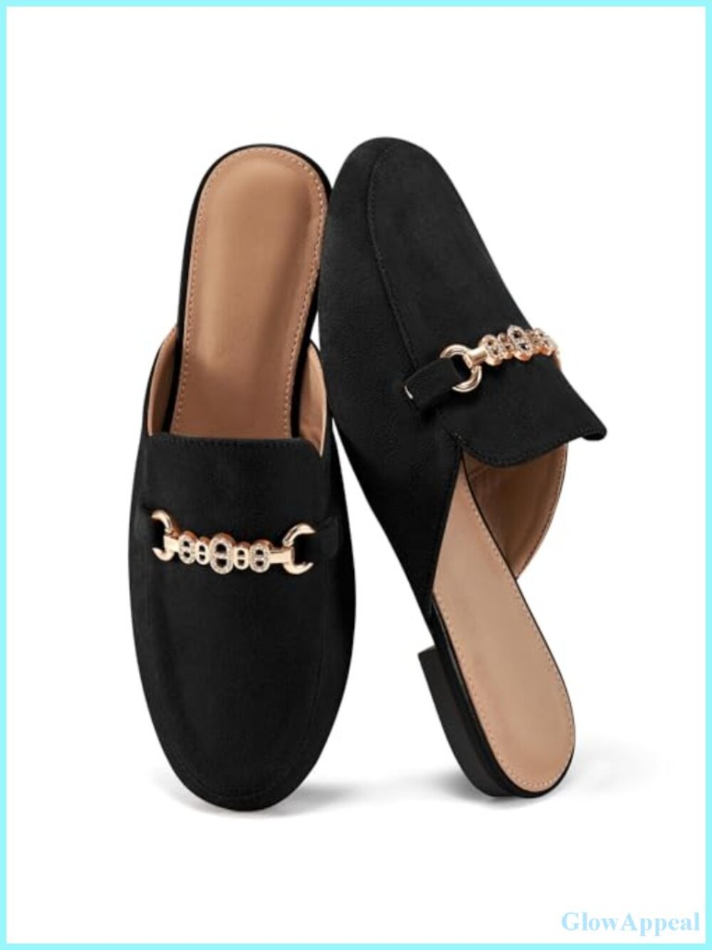 Black Slip-On Mules with Gold Chain Accent